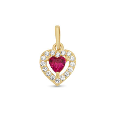 14K Yellow Gold Heart Middle Red And Clear CZ Pendant