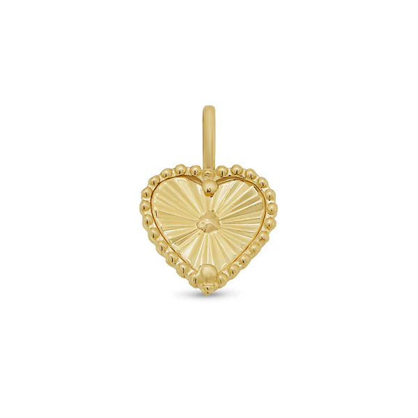 14K Yellow Gold Diamond Cut Beaded Heart Pendant