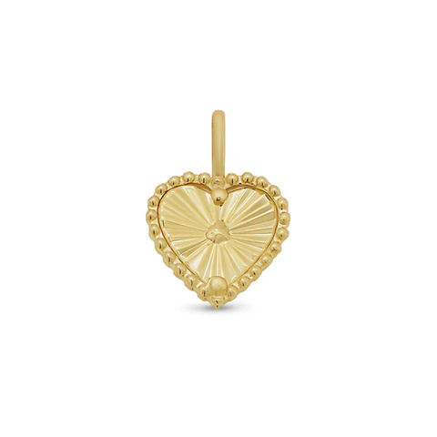 14K Yellow Gold Diamond Cut Beaded Heart Pendant