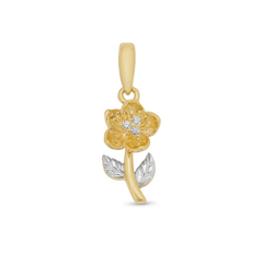 14K Two Tone Gold Flower Floating Clear CZ Pendant
