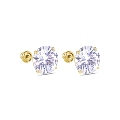 14K Yellow Gold Round Moissanite Stud Screw Back Earring