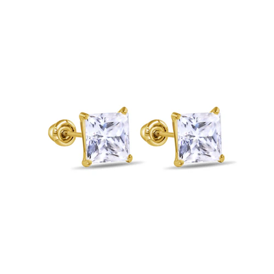 14K Yellow Gold Square Moissanite Stud Screw Back Earring