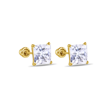 Load image into Gallery viewer, 14K Yellow Gold Square Moissanite Stud Screw Back Earring