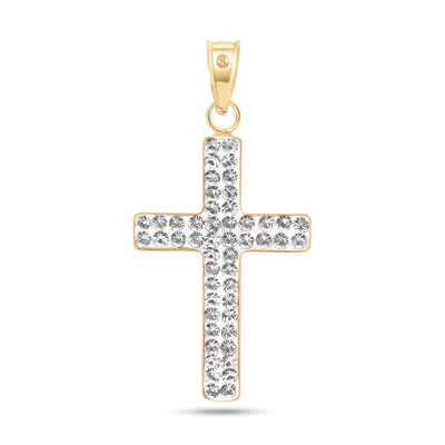 14K Yellow Gold Two Sided Patterned Cross Clear CZ Pendant