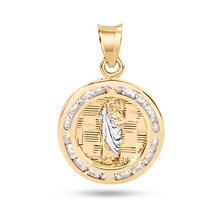 Load image into Gallery viewer, 14K Yellow Gold 16mm Round Saint Jude Clear CZ Pendant