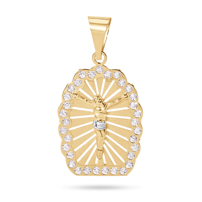 14K Yellow Gold Two Tone 26mm Jesus Christ Clear CZ Pendant
