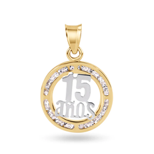 Load image into Gallery viewer, 14K Yellow Gold 15.5mm Quinceañera 15 Anos Clear CZ Pendant