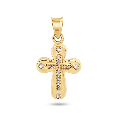 14K Yellow Gold Beaded Cross CZ Pendant