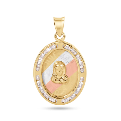 14K Yellow Gold Tri Color Nuestra Boda Jesus Christ CZ Pendant