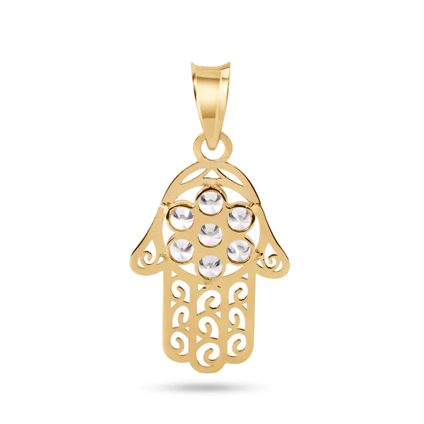 14K Yellow Gold Hamsa Clear CZ Pendant