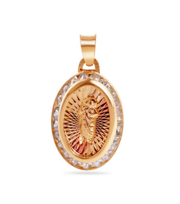 14K Yellow Gold Three Tone Diamond Cut CZ st. Jude Medallion Pendant