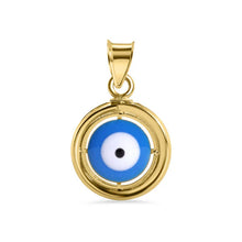 Load image into Gallery viewer, 14K Yellow Gold Round Enamel Evil Eye Clear Baguette CZ Pendant