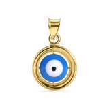 14K Yellow Gold Round Enamel Evil Eye Clear Baguette CZ Pendant