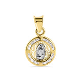 14K Yellow Gold Round Our Lady of Guadalupe Diamond Cut Clear CZ Pendant