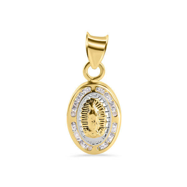 14K Yellow Gold Oval Our Lady of Guadalupe Clear CZ Pendant