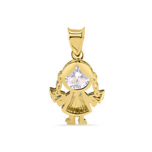 Load image into Gallery viewer, 14K Yellow Gold Girl Cutout Diamond Cut Clear CZ Pendant