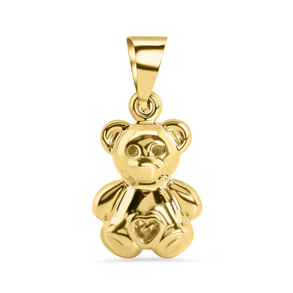 14K Yellow Gold Teddy Bear Heart Clear CZ Pendant