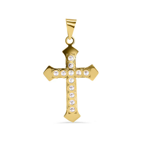 14K Yellow Gold Cross Clear CZ Pendant-1.1grams