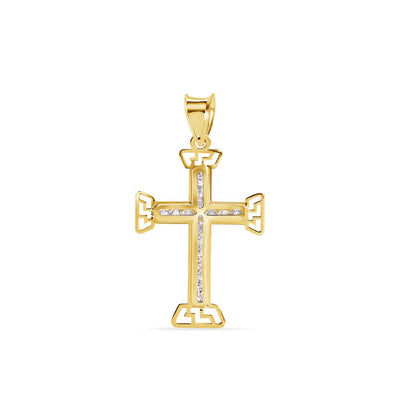 14K Yellow Gold Multi Faceted Cross Clear CZ Pendant