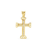 14K Yellow Gold Multi Faceted Cross Clear CZ Pendant