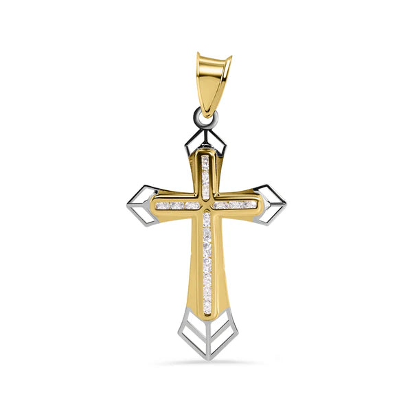 14K Yellow Gold Cross Clear CZ Pendant