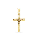 14K Yellow Gold Cross Jesus Christ Clear CZ Pendant-1.22grams