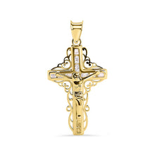 Load image into Gallery viewer, 14K Yellow Gold Celtic Cross Jesus Christ Clear CZ Pendant