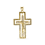 14K Yellow Gold Two Diamond Cut Outer Cross Jesus Christ Clear CZ Pendant