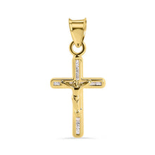 Load image into Gallery viewer, 14K Yellow Gold Cross Jesus Christ Clear CZ Pendant