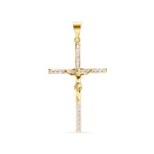 Load image into Gallery viewer, 14K Yellow Gold Cross Jesus Christ Studded Clear CZ Pendant