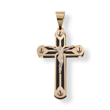 Load image into Gallery viewer, 14K Yellow Gold Cross Jesus Christ Black Enamel Pendant