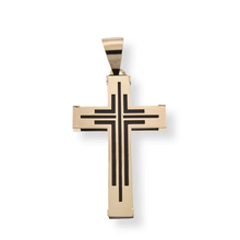 Load image into Gallery viewer, 14K Yellow Gold Outline Design Cross Black Enamel Pendant