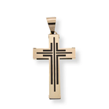 14K Yellow Gold Outline Design Cross Black Enamel Pendant