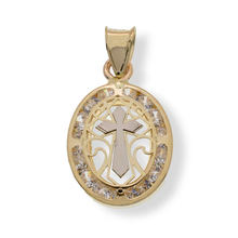 Load image into Gallery viewer, 14K Yellow Gold Oval Abstract Diamond Cut Cross Clear CZ Pendant