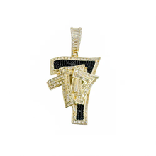 Load image into Gallery viewer, Sterling Silver Gold Plated Lucky 7 Clear and Black CZ Pendant