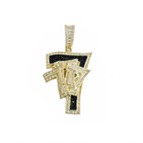 Sterling Silver Gold Plated Lucky 7 Clear and Black CZ Pendant