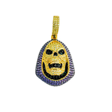Sterling Silver Gold Plated Hooded Skull Clear and Purple CZ Pendant