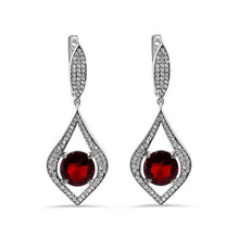 Load image into Gallery viewer, Sterling Silver Rhodium Plated Chandelier Round Ruby CZ Dangling Earring