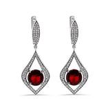 Sterling Silver Rhodium Plated Chandelier Round Ruby CZ Dangling Earring