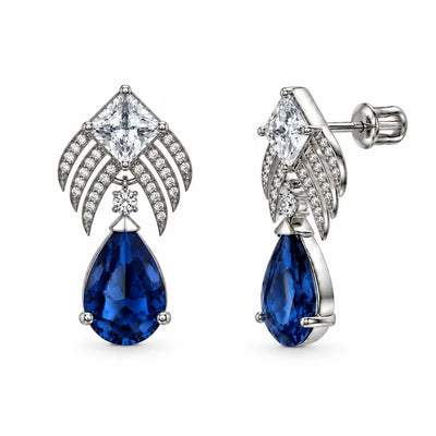 Sterling Silver Rhodium Plated Blue Sapphire September Birthstone Teardrop CZ Dangle Earrings
