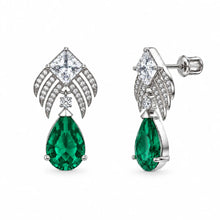 Load image into Gallery viewer, Sterling Silver Rhodium Plated Emerald May Birthstone Teardrop CZ Dangle Earrings