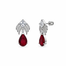 Load image into Gallery viewer, Sterling Silver Rhodium Plated Ruby July Birthstone Teardrop CZ Dangle Earrings