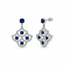 Load image into Gallery viewer, Sterling Silver Rhodium Plated Blue Sapphire September Birthstone CZ Chandelier Dangle Earrings