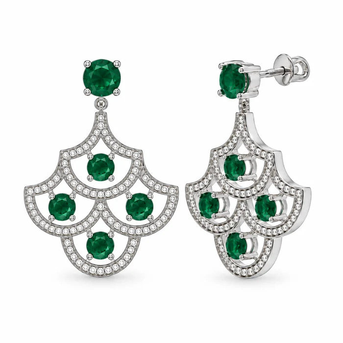Sterling Silver Rhodium Plated Emerald May Birthstone CZ Chandelier Dangle Earrings