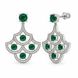 Sterling Silver Rhodium Plated Emerald May Birthstone CZ Chandelier Dangle Earrings