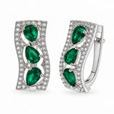Sterling Silver Rhodium Plated Emerald May Birthstone Pear Cut CZ Huggie Earrings