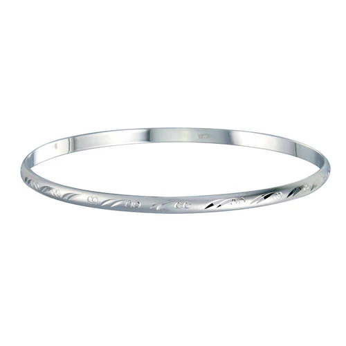 Sterling Silver Rhodium Plated Flat Bangle