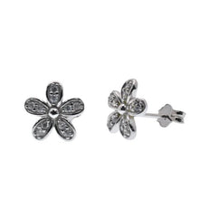 Load image into Gallery viewer, Sterling Silver Rhodium Plated 5 Petal Flower CZ Stud Earring