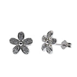 Sterling Silver Rhodium Plated 5 Petal Flower CZ Stud Earring