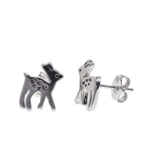 Sterling Silver Rhodium Plated Deer Stud Earring